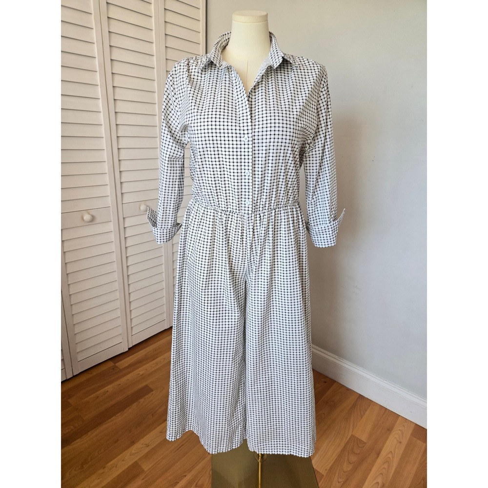 Oshoplive Black White Gingham Cotton Wide Leg Jumpsuit Size M Cottage Minimalist